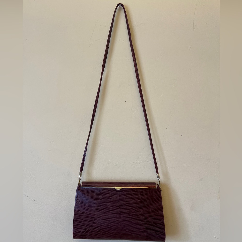 Vintage Walter Katten Womens Toggle Flap Crocodile Skin Clutch Handbag Brown